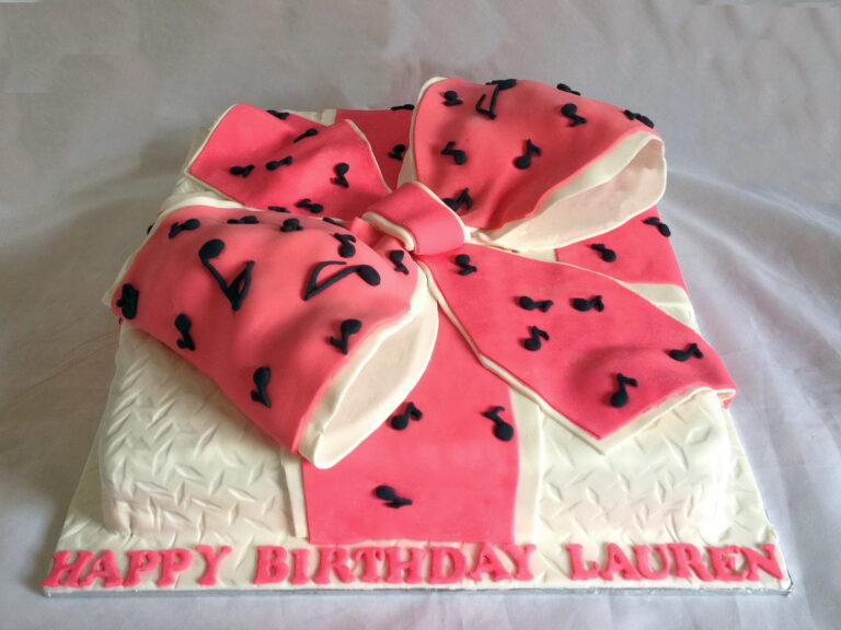 gift box cake with musical notes