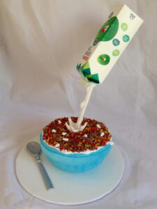 anti-gravity milk carton cereal bowl cake